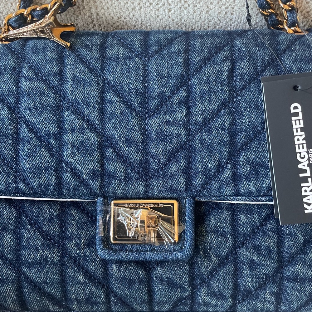 Karl Lagerfeld Denim Blue Quilted Shoulder Bag
